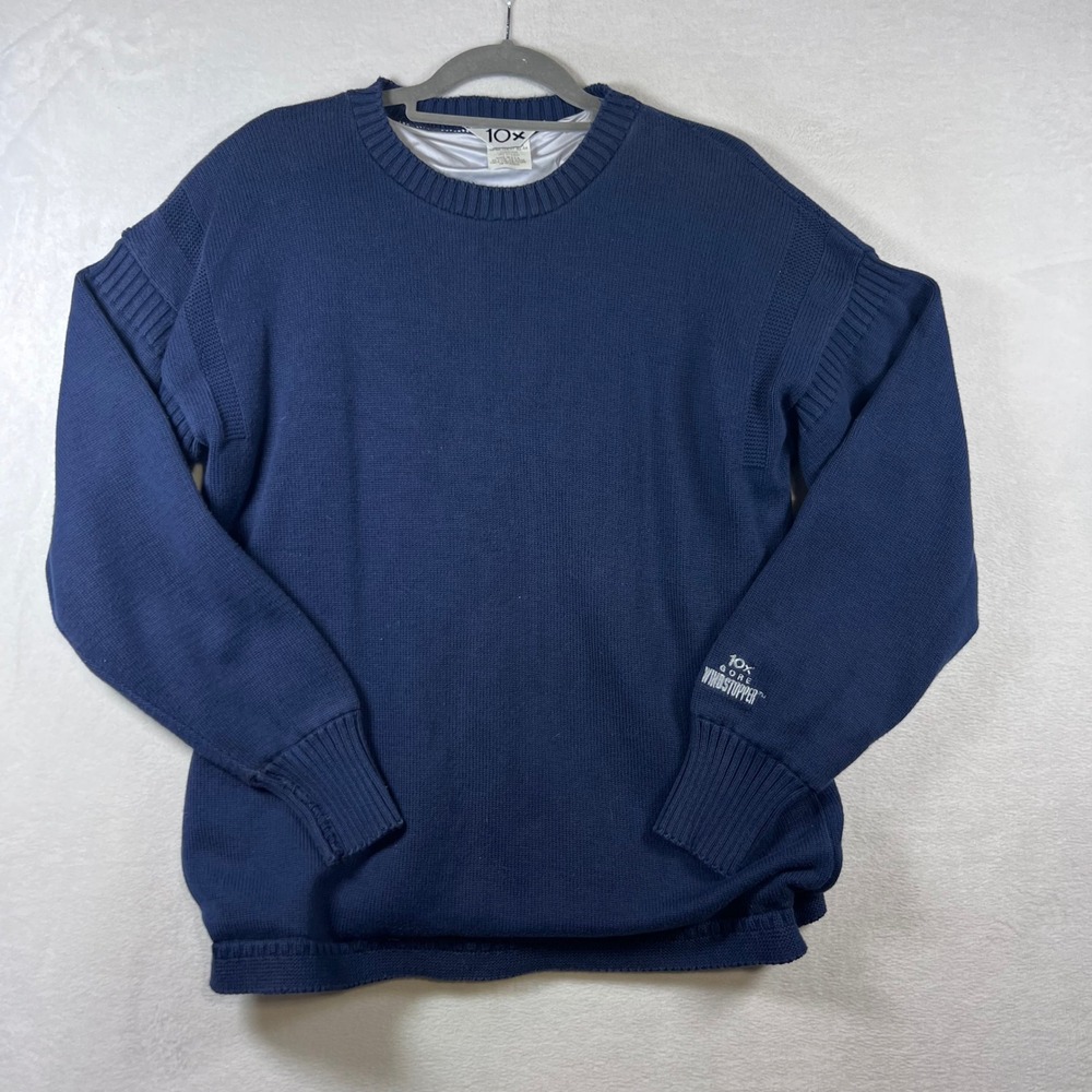 VTG 10x Gore Windstopper Sweater Mens Large Blue Cotton Lined Knit Made in USA L